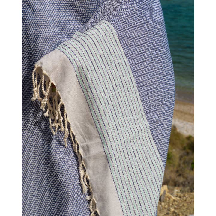 Samimi - Wholesale Beach Towel - PHARAO Cotton Hammam Towel, Soft Scarf - Blue / Dark Blue (180x100 cm)1