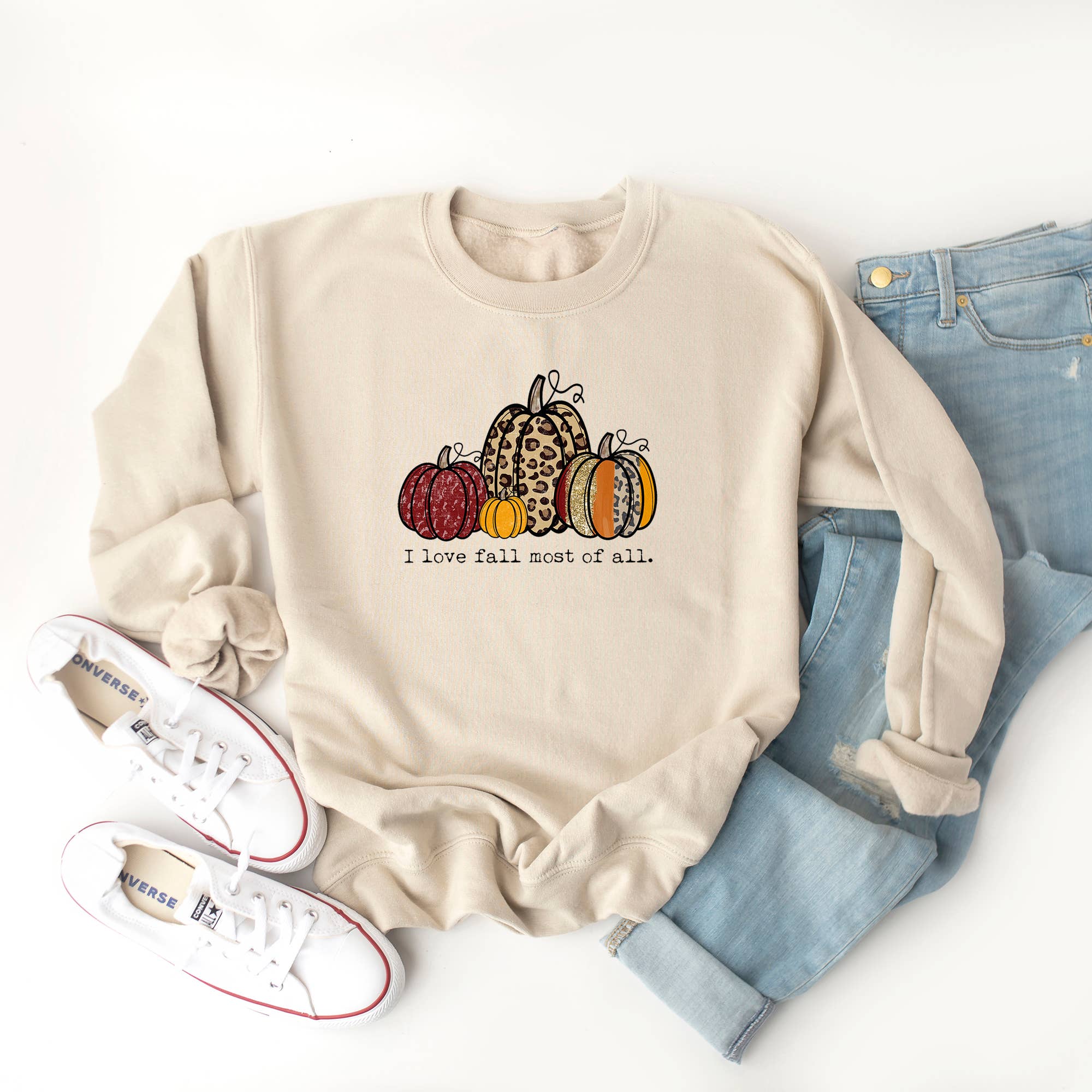 Olive And Ivory Wholesale - Vente Sweat-shirt à imprimés – femme - J'aime l'automne surtout les citrouilles | Sweatshirt1