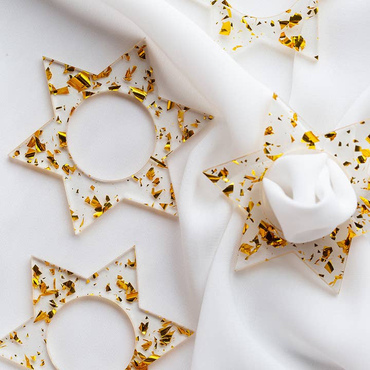 Ariel Tidhar – wholesale Napkin ring – Jewish Star Napkin Rings - Gold Fleck