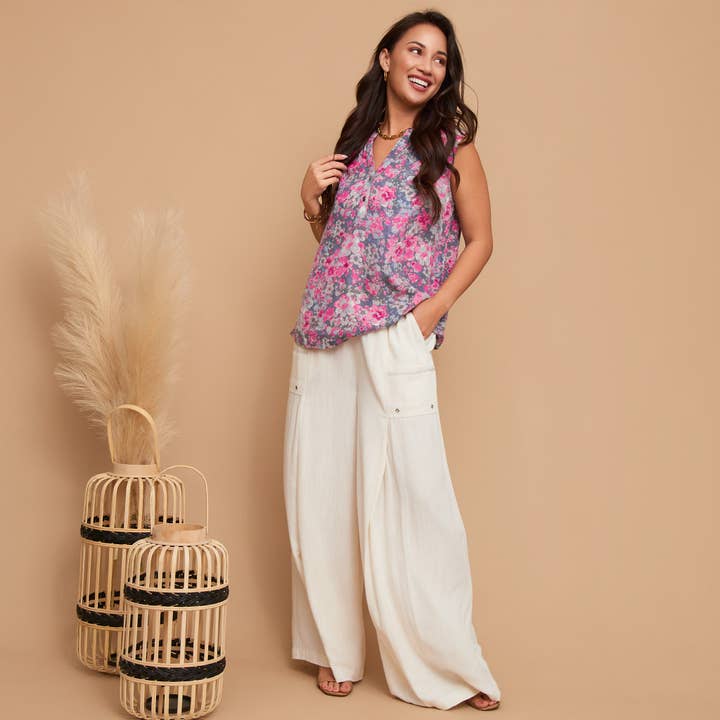 Débardeur Rhea Imprimé Sans Manches Col V Patte de Boutonnage pour la vente par Elsie & Zoey