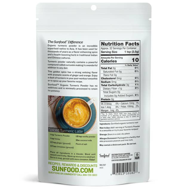 Sunfood Superfoods - Wholesale Protein/Superfood Powder - Turmeric Powder, 4oz, Organic