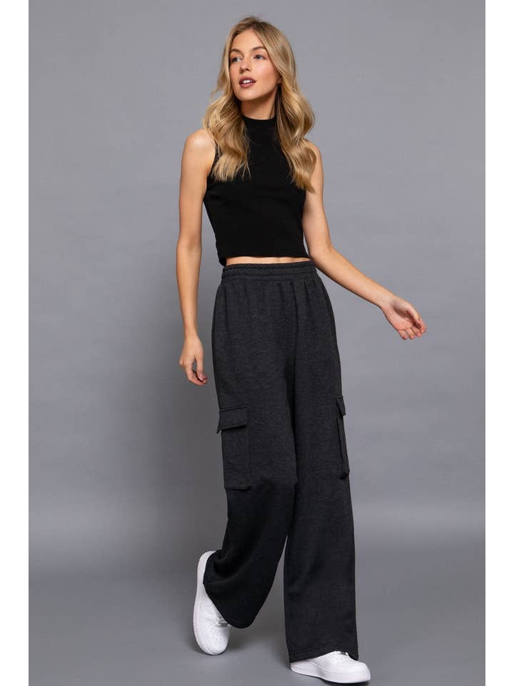 Active Basic | Active USA - Wholesale Pants - Women's - Waist Band Inner Fleece French Terry Cargo Long Pants