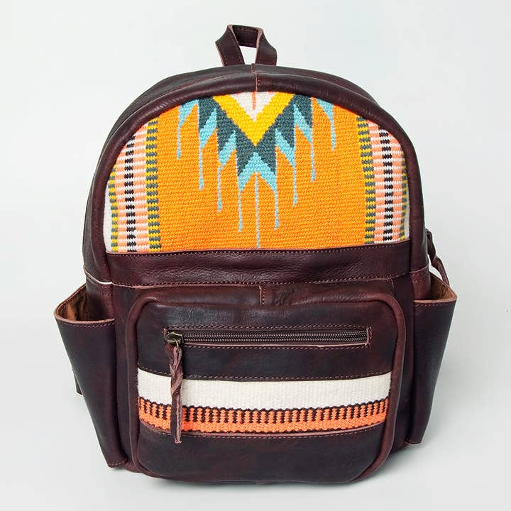 LS Western - Wholesale Backpack - Women's - LC-ADBGZ214A Southwestern Wool & Leather Backpack - Rustic Brown Western Daypack1