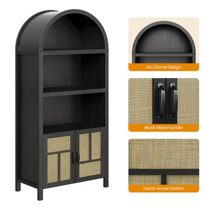 Heynemo - Wholesale Cabinet - Arched Storage Cabinet with 2 Rattan Doors, 59''