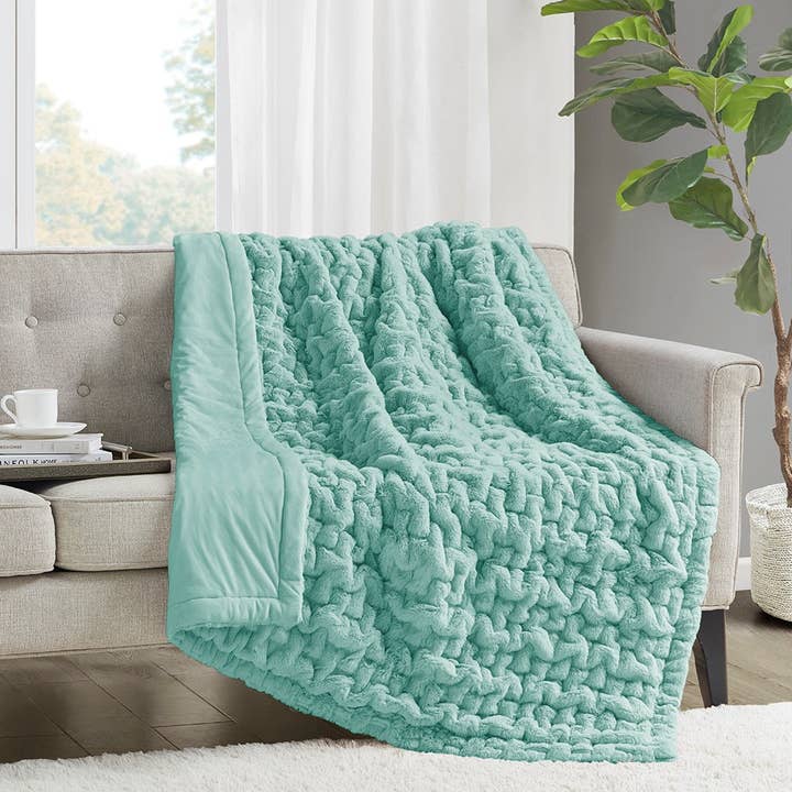 Olliix - Wholesale Throw Blanket - Ruched 50x60" Throw Blanket, Aqua Blue Green