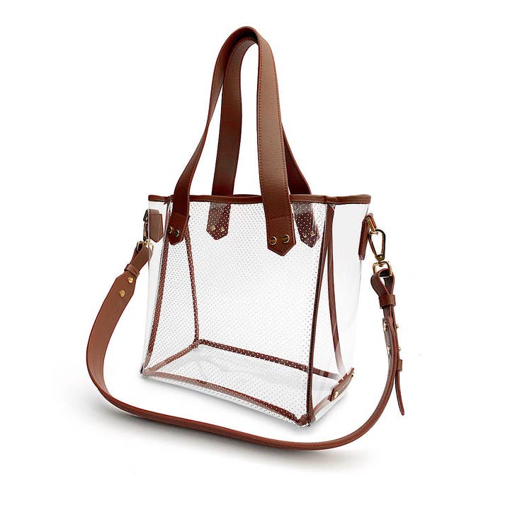 Sac de jour - Cuir marron / PVC transparent / Ferrures dorées pour la vente par FENIX SPORTIER