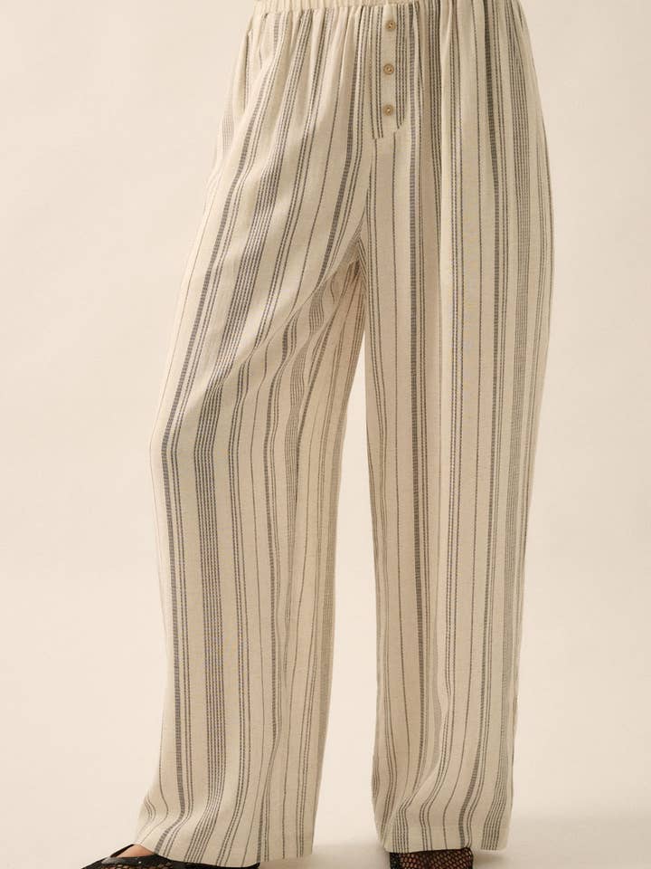 Gestreepte Geweven Elastische Taille Wijde Broek met Zakken voor wholesale door Promesa USA