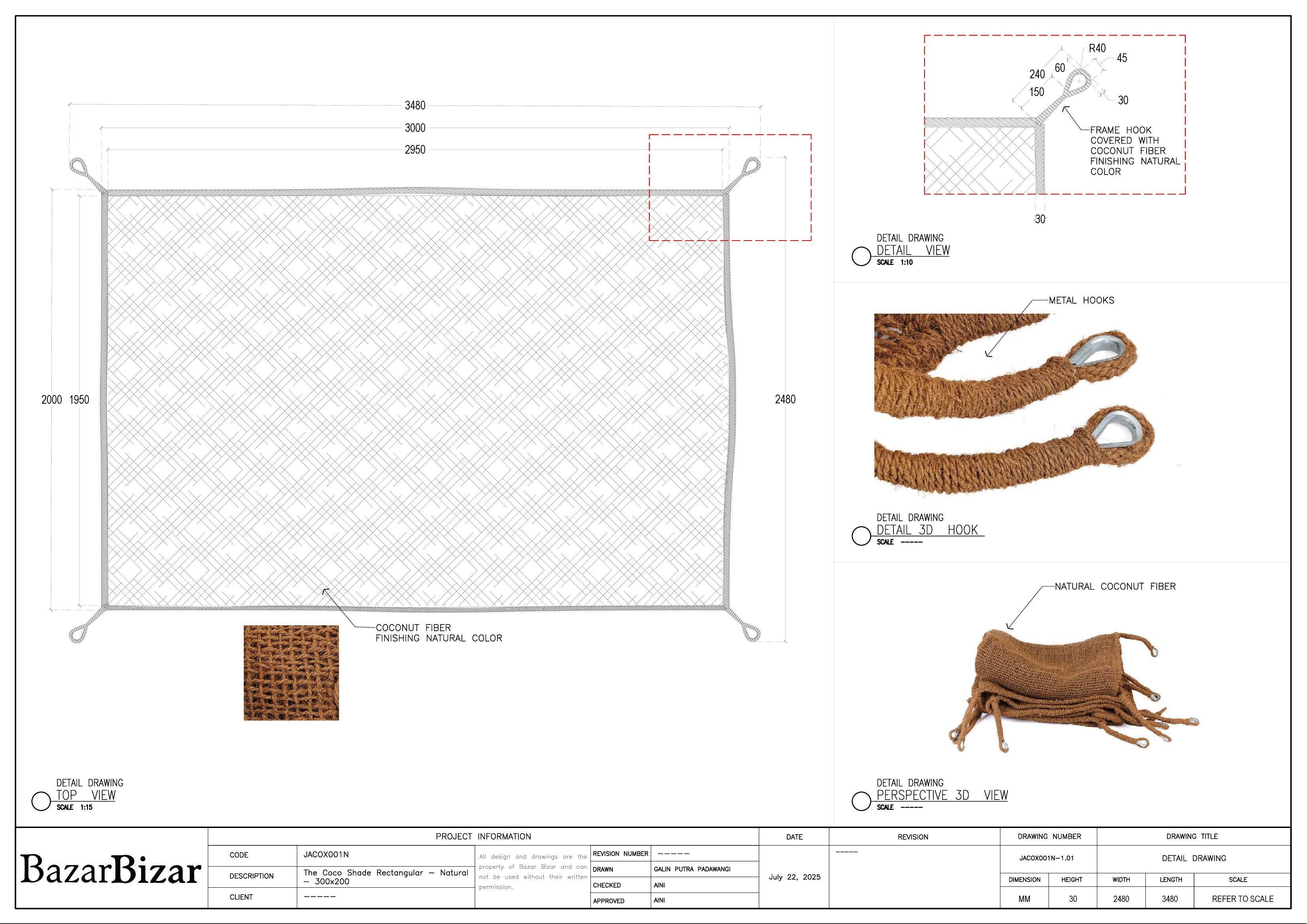 Bazar Bizar Living - Wholesale Patio Umbrella - The Coco Shade Rectangular - Natural - 300x20010