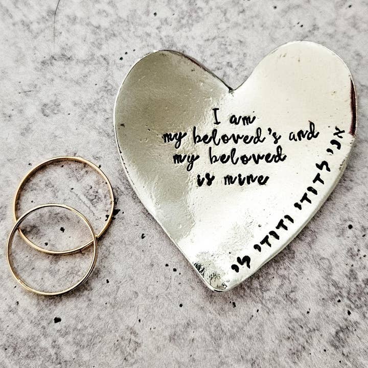 I am my Beloved's Heart Shaped Pewter Ring Dish for wholesale by Salt Sparkle Shalom