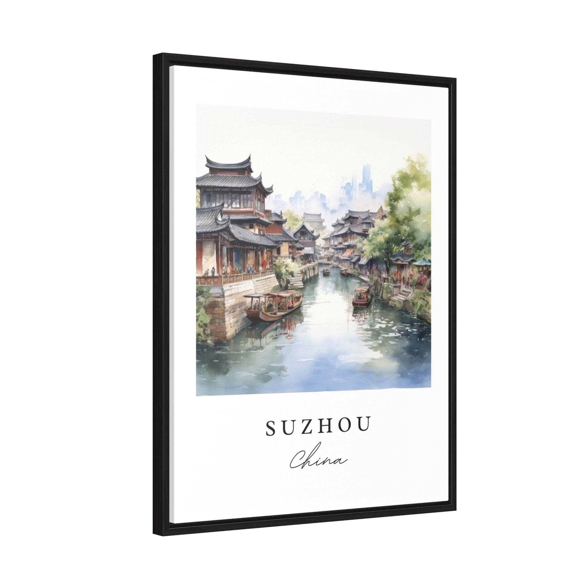 Premium Travel Art - Venta al por mayor Ilustración - Arte de viaje tradicional de Suzhou - China, póster de Suzhou, regalo de boda, regalo de cumpleaños, texto personalizado, regalo personalizado2