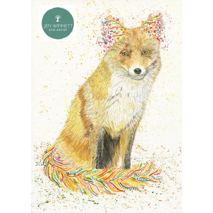 Stampa artistica autografata da Felix the Fox, campagna, acquerello per la vendita all'ingrosso da parte di Jen Winnett Eco Artist