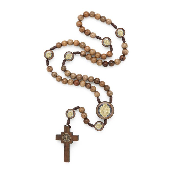 Oremus Mercy - Wholesale Prayer Beads Necklace - St. Benedict Wooden Rosary 18"