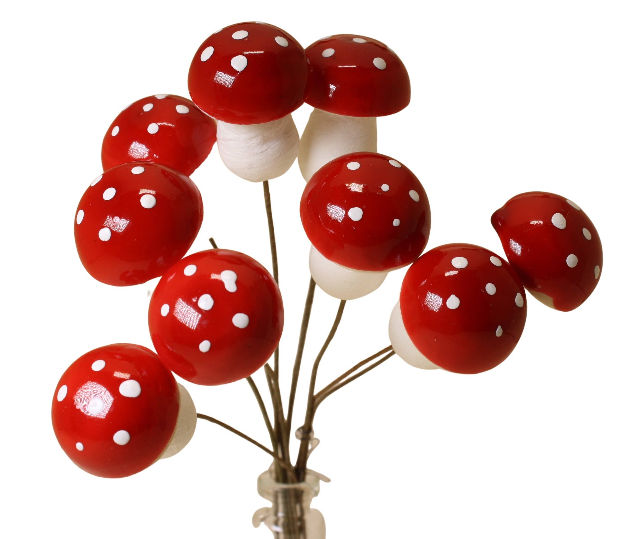   Red Mushrooms - 3/4" Red Spun Cotton - 10 Pcs - 218-0167 for wholesale on Faire5