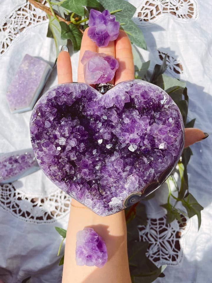 Amethyst Polished Heart Chunk #1 with Custom Stand for wholesale by MercuryX Shop