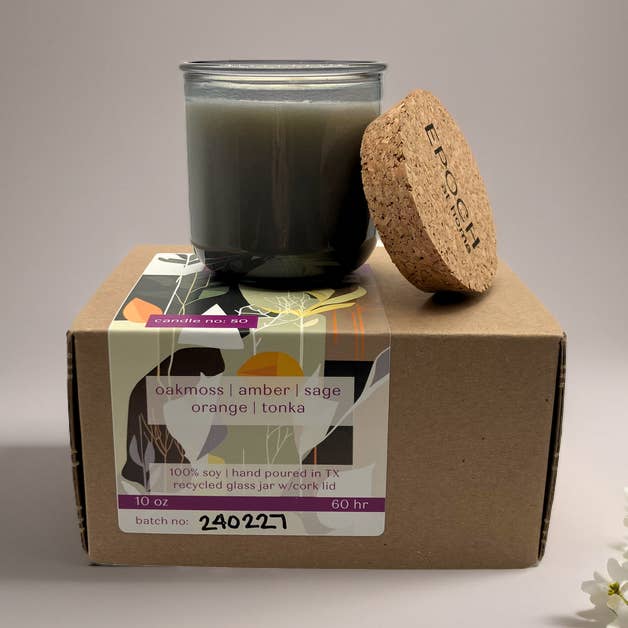 #80 Oakmoss, Amber, Sage Soy Candle in Recycled Vessel for wholesale by EPOCH at home