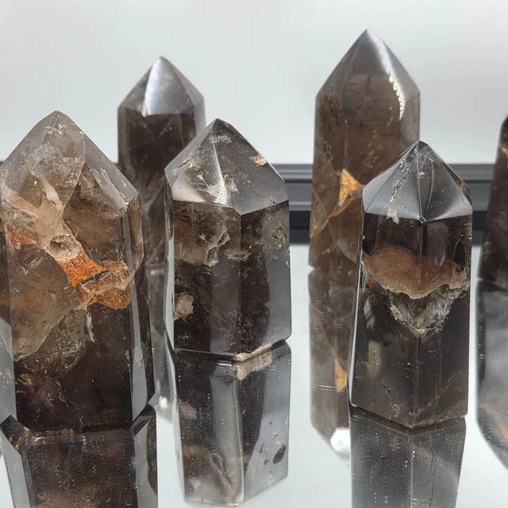 Natural Dark Morion Smoky Quartz Crystal Prisms- Towers 250-350g for wholesale by Distinction Crystals