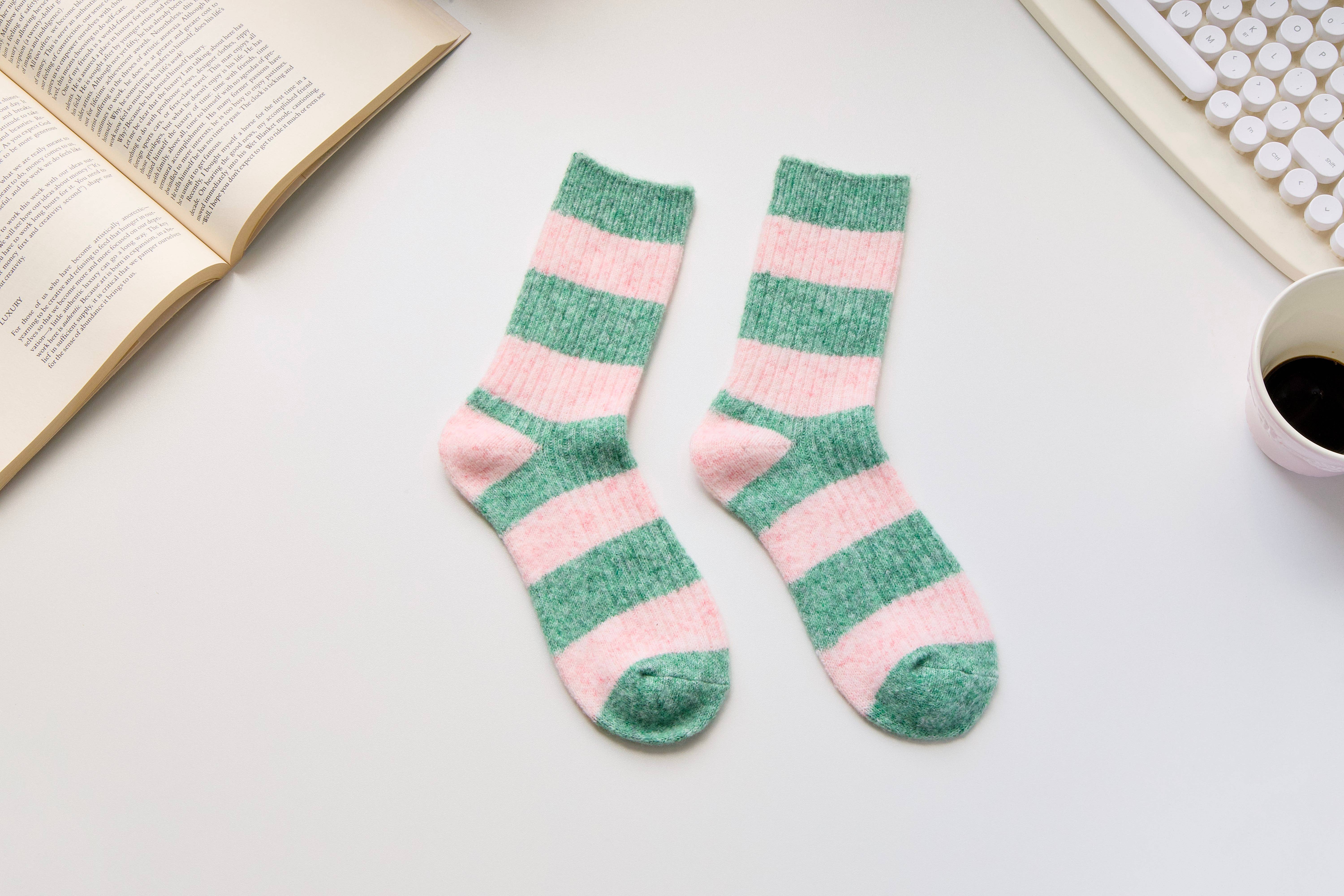 Happy Knits - Wholesale Socks - Women's - Warm Cashmere & Wool Blend Socks – Striped Winter Style2