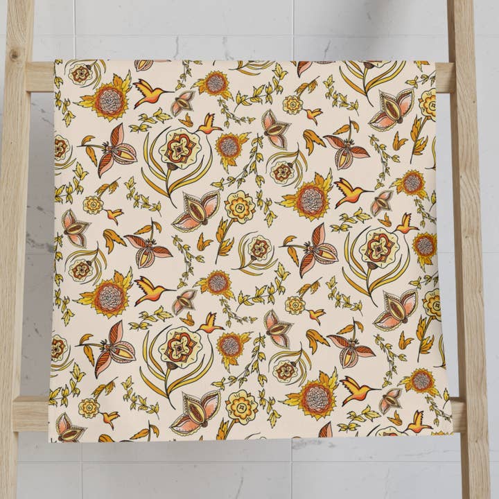 Indian Hummingbirds Bath Towels for wholesale by Fox & Willow Design Studio