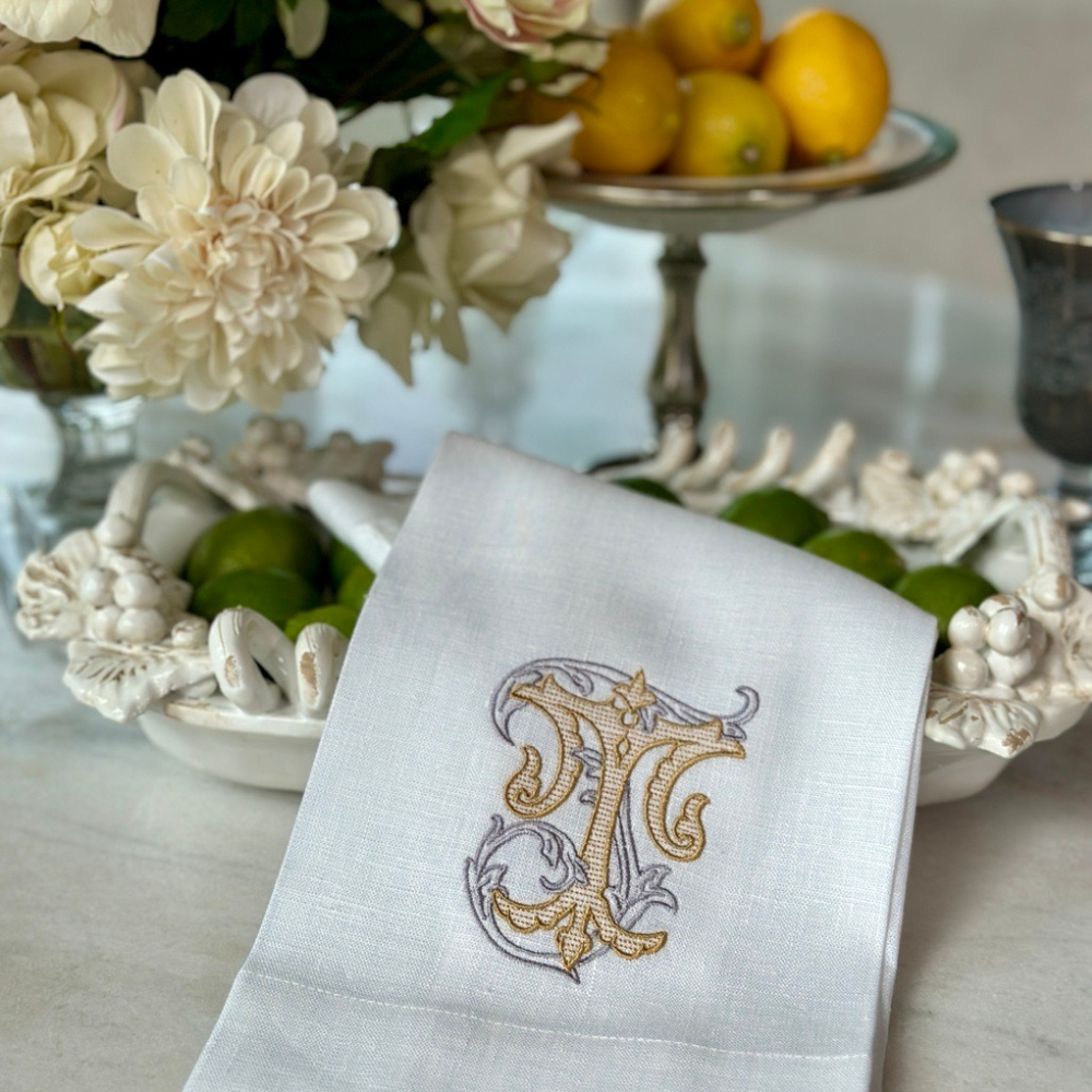 Arte Italica & Crown Linen Designs - Wholesale Tea Towel - Vintage Vine Monogram Linen Towel22