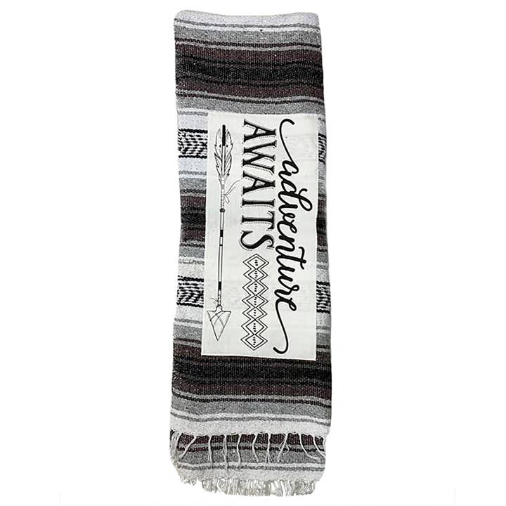 Lil Be - Wholesale Picnic Blanket - Mexican Blanket "Adventure" - Black | Beach, Camping, Yoga1