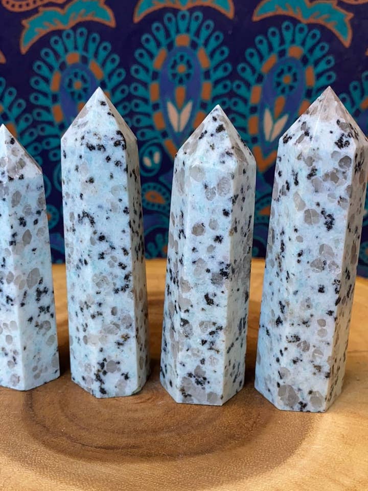 Kiwi Jasper Polished Points for wholesale by Moonbeam Healing