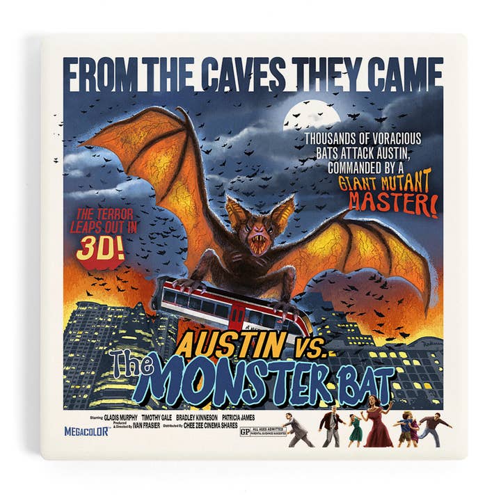 CERAMIC COASTER Austin, Texas, Austin vs The Monster Bat for wholesale by Lantern Press