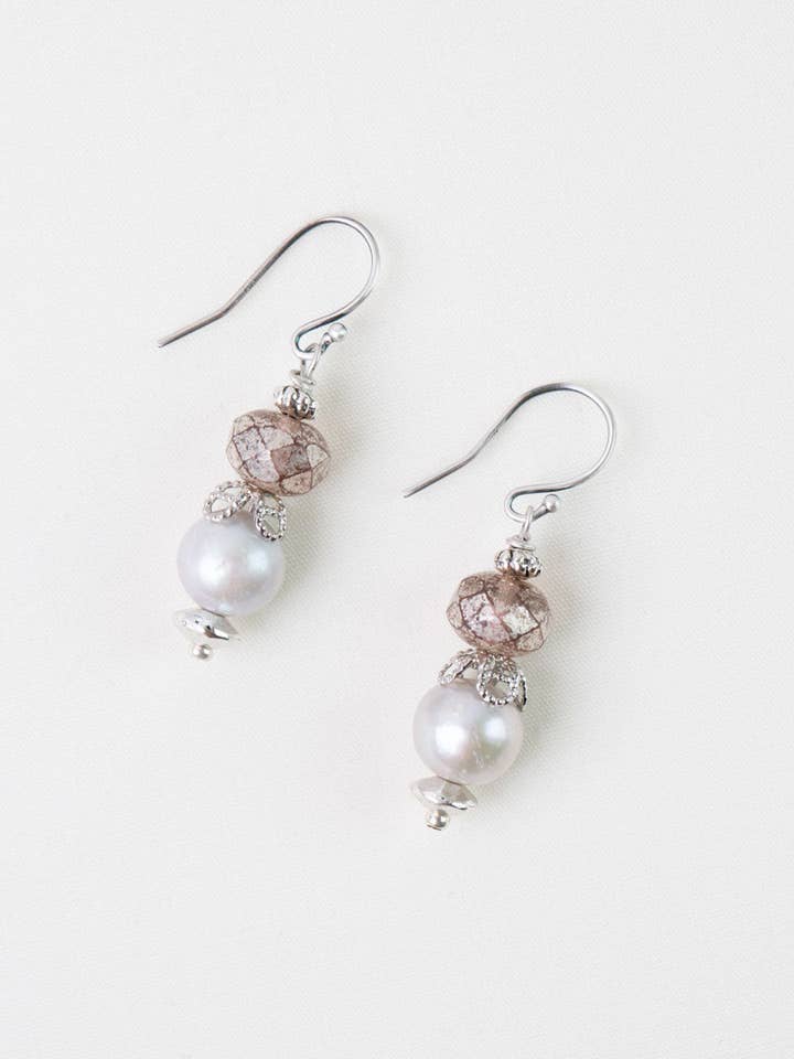 Blush Pearl, Czech Glass Simple Earrings for wholesale by Anne Vaughan Designs Jewelry