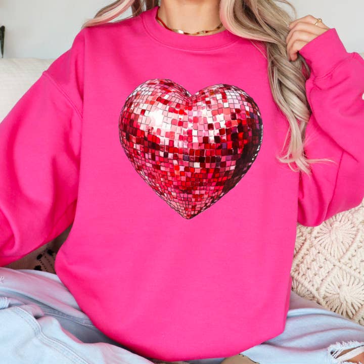 Shoppe SHC – Engroshandel Grafisk Sweatshirt - Dame – Hjerte Diskokugle Sweatshirt | Serigrafi Sweatshirt4