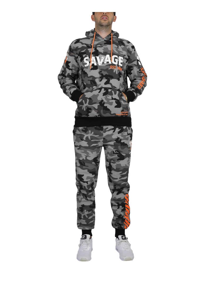 Galaxy By Harvic - Wholesale Lounge Set - Men's - Men's Fleece Hoodie & Jogger Set - SAVAGE CAMO9