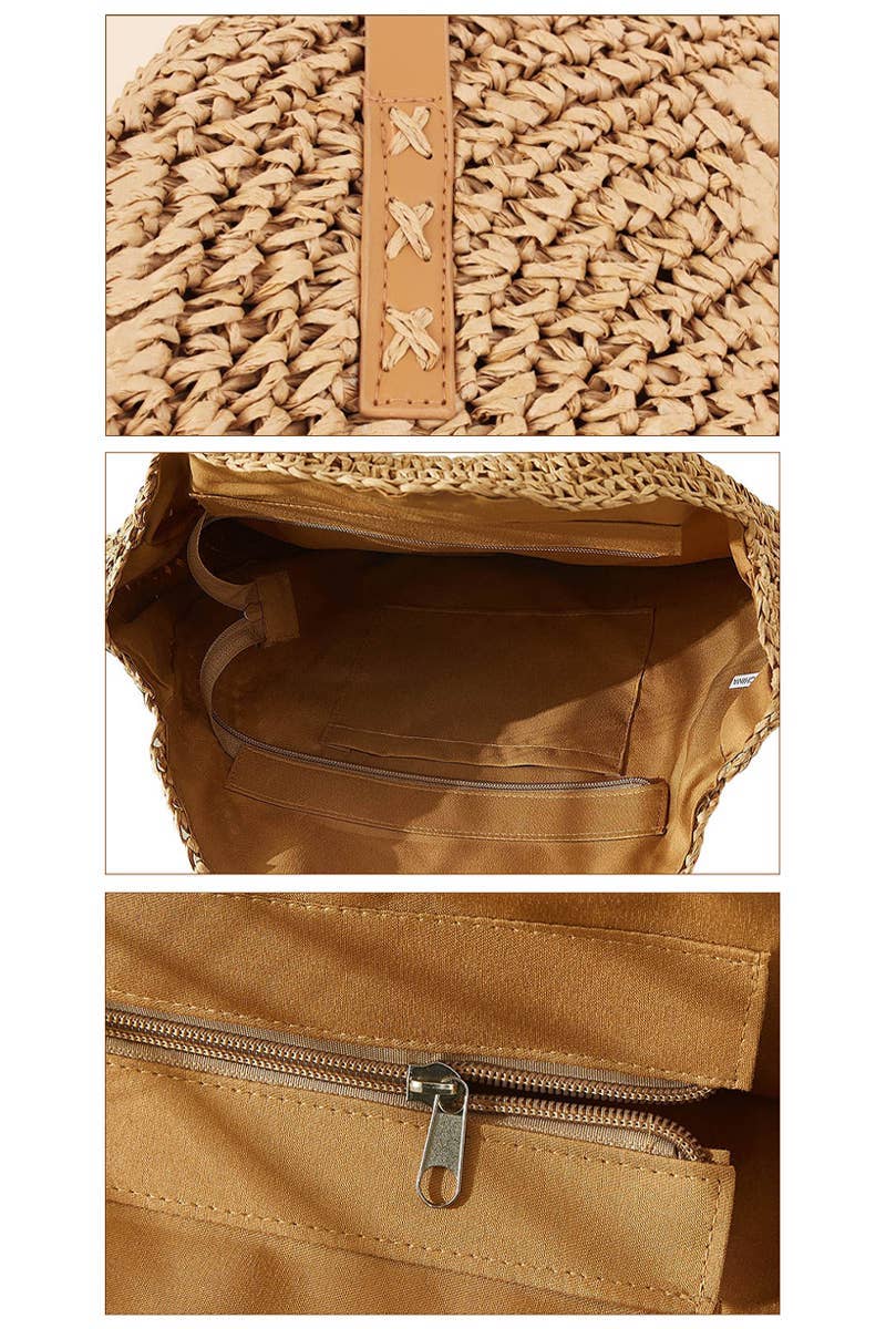 Cap Zone - Wholesale Beach Bag - Boho Evil Eye Rattan Wicker Round Beach Tote Bag8