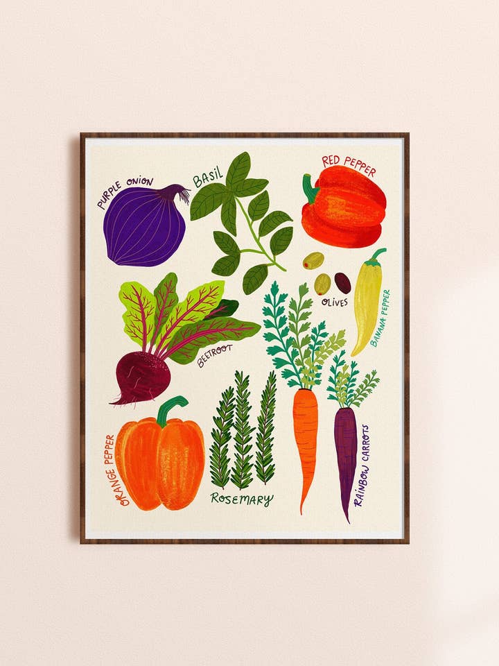 Rainbow of Veggies - Kitchen Art Print for wholesale by Dream Folk Studio
