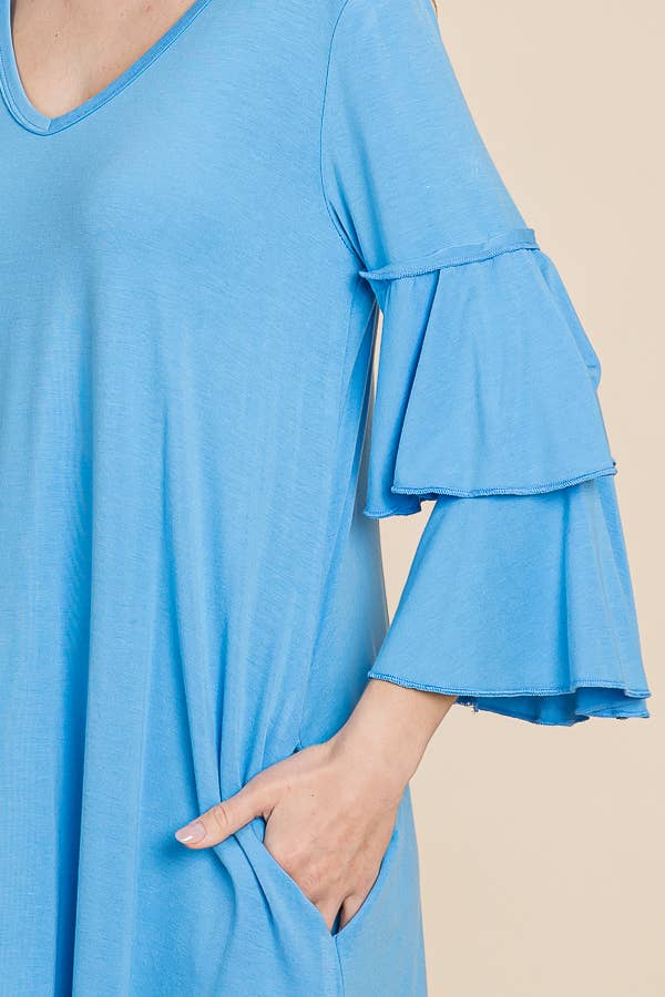 Culture Code - Wholesale Dress - Women's - CAD1410Q - V-NECK RUFFLE SLEEVE A-LINE DRESS10