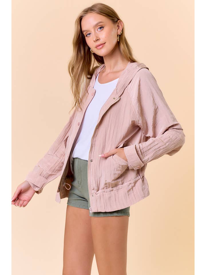 Doe and Rae - Wholesale Jacket - Women's - DRAWCORD WAIST CRINKLED HOODIE WINDBREAKER - 10497J-1