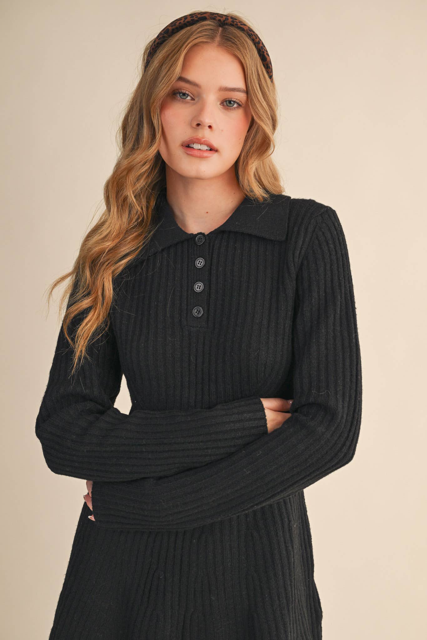 &MERCI - Wholesale Dress - Women's - RIBBED SWEATER FLARED MINI DRESS MSW1096836