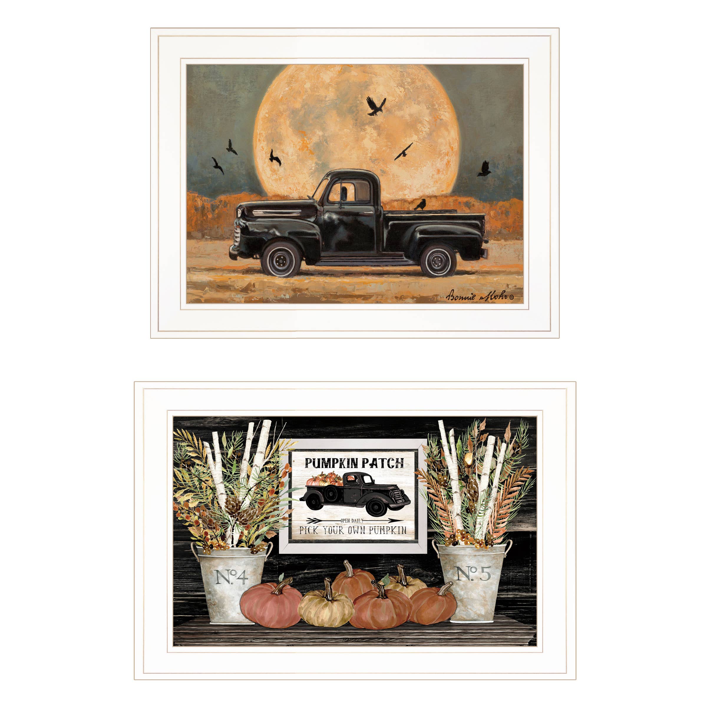 Trendy Decor 4U - Wholesale Gallery Wall Set - "Harvest Moon" 2-Piece Vignette, White Frame0
