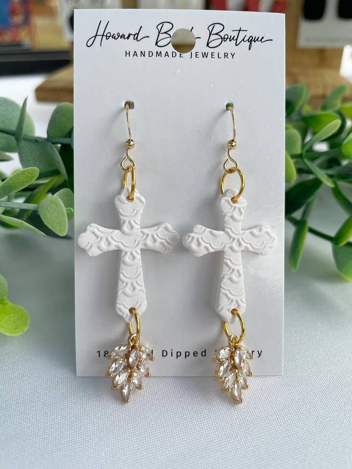White Cross Earrings for wholesale by Howard Bead Boutique