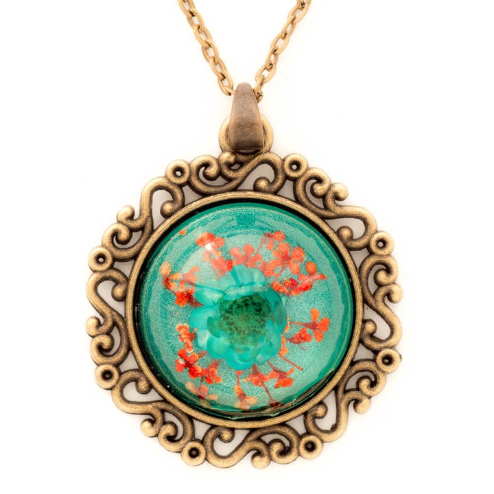 Flower Necklace Classic Orb Blue for wholesale by Hanami Real Flower Jewelry