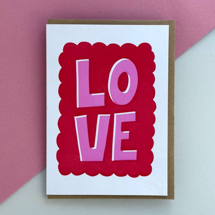 Love Scalloped Edge Stamp, C6 Greeting Card for wholesale by Little Paper Soul
