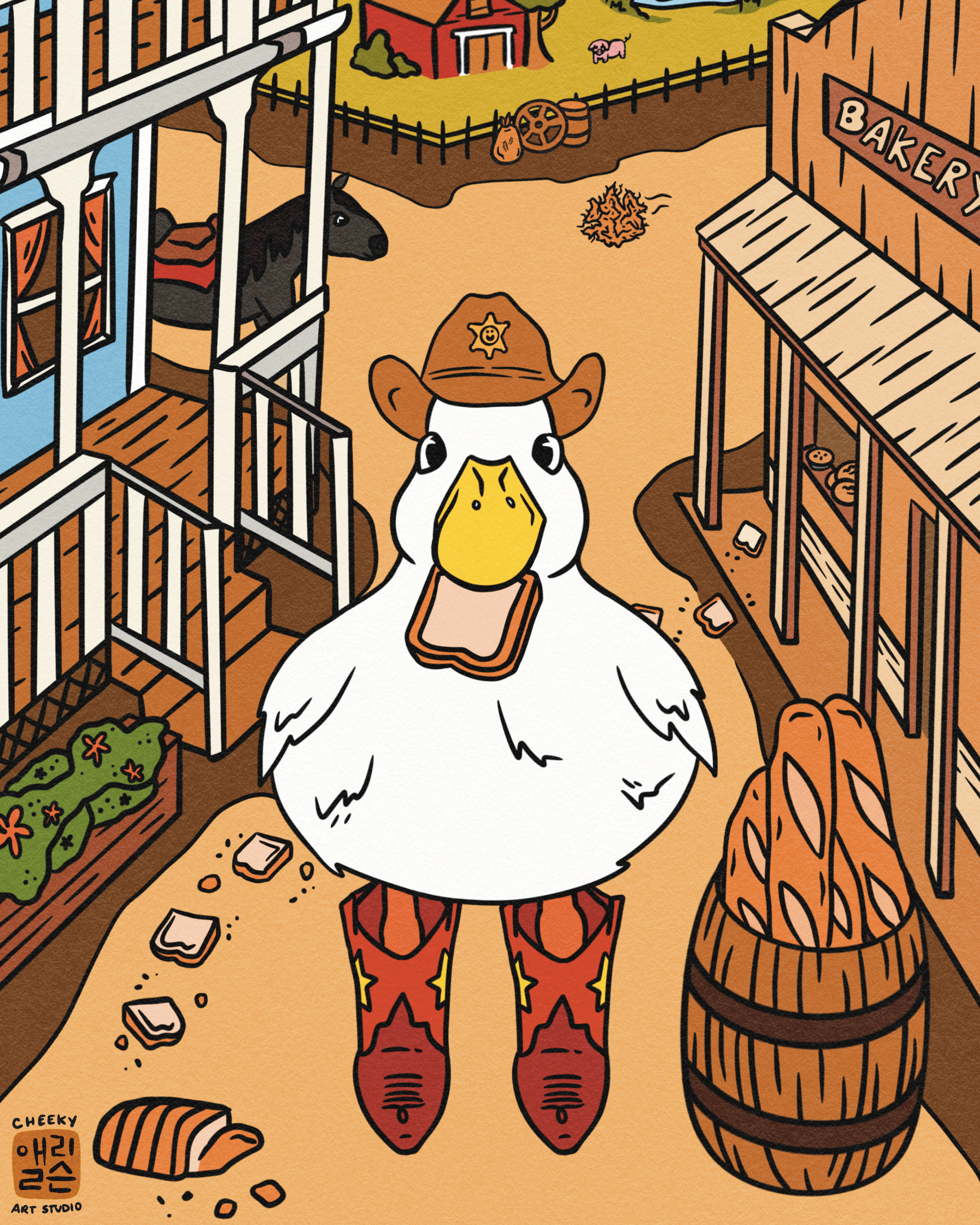 Cheeky Art Studio - Wholesale Art Print - Cowboy Duckie Art Print1