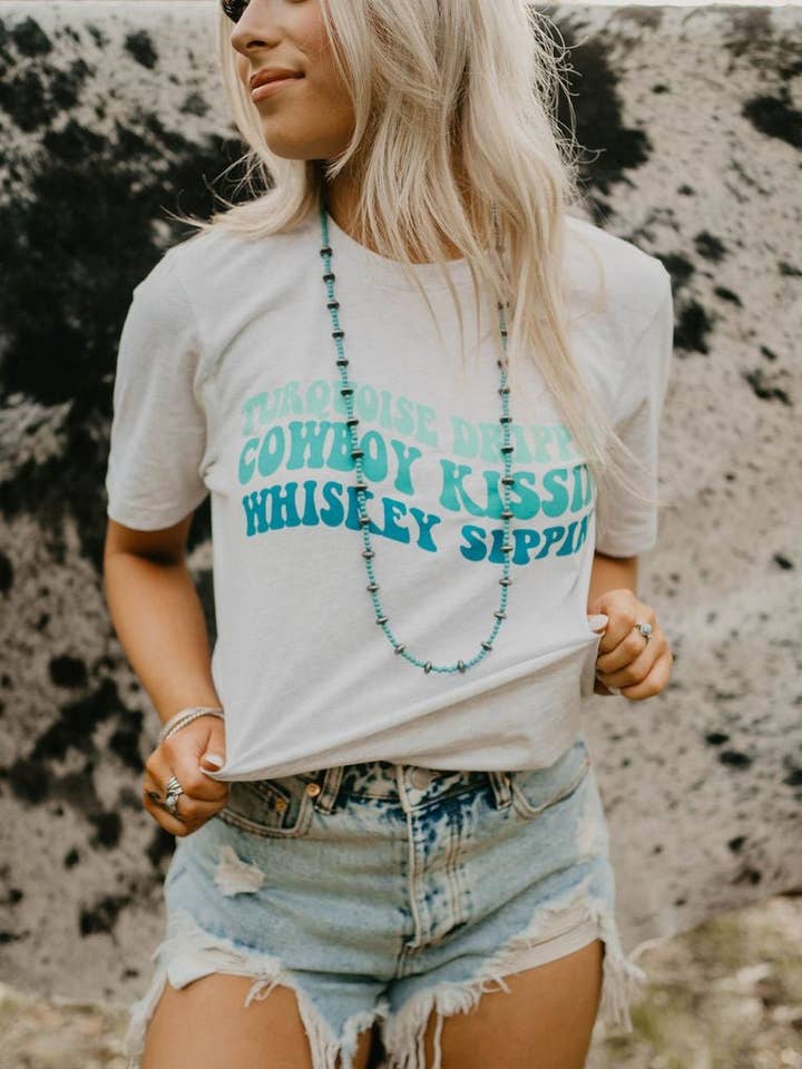 Turquoise Drippin' Western Graphic Tee for wholesale by Wild Junkie