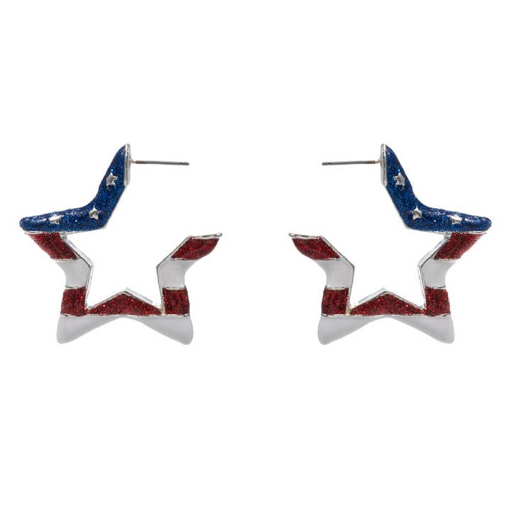 Designature New York - Wholesale Hoop Earrings - Star Enamel American Flag Post Pin Hoop Earrings3