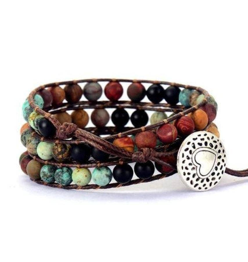 Free Spirit Shop - Wholesale Beaded Bracelet - Natural "LOVE" Leather Wrap Bracelet, Boho Bead Bracelet2