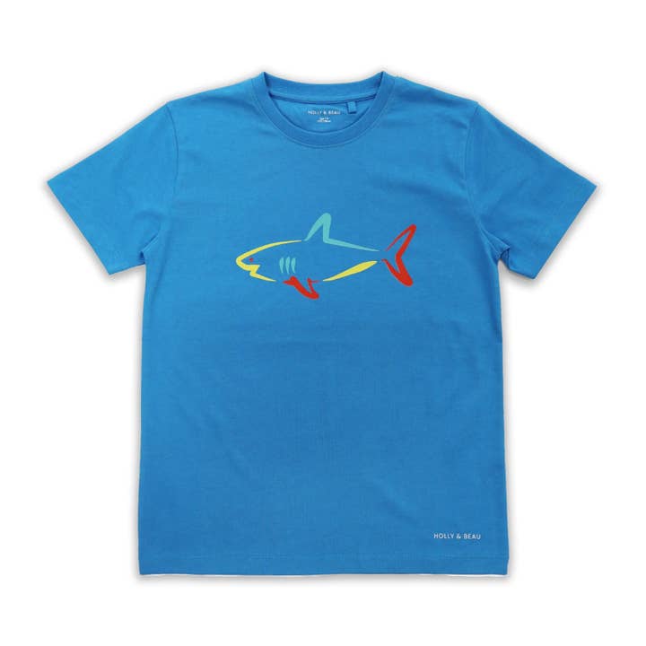Biologisch Katoenen Blauwe Haai Kinder T-shirt voor wholesale door Holly and Beau