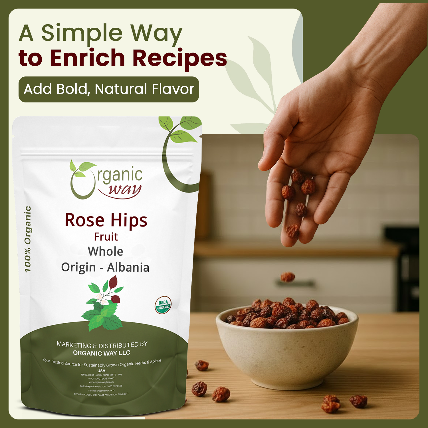 Organic Way LLC – wholesale Dried/dehydrated fruit – Premium Rosehips Fruit Whole (Rosa canina) - European Wild-Harvest | Kosher Certified | Vegan, Non GMO & Gluten Free | USDA Certified | Origin - Albania4