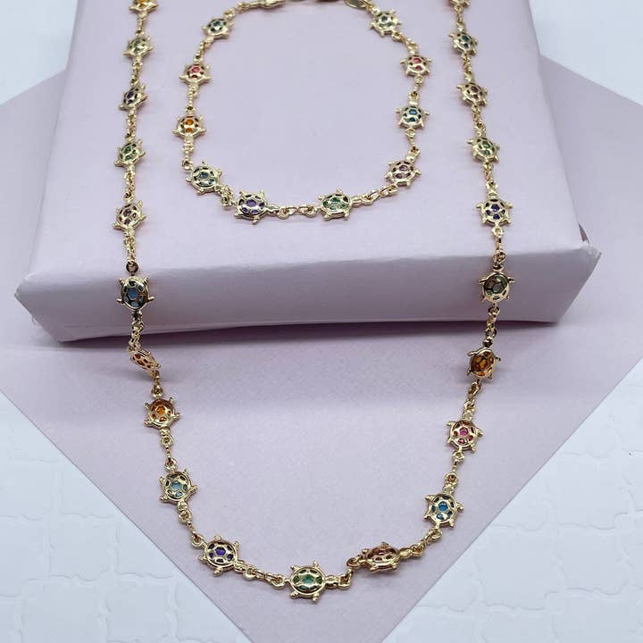 Milie - Wholesale Jewelry Set - 18k GF Colorful Baby Turtle Jewelry Set3