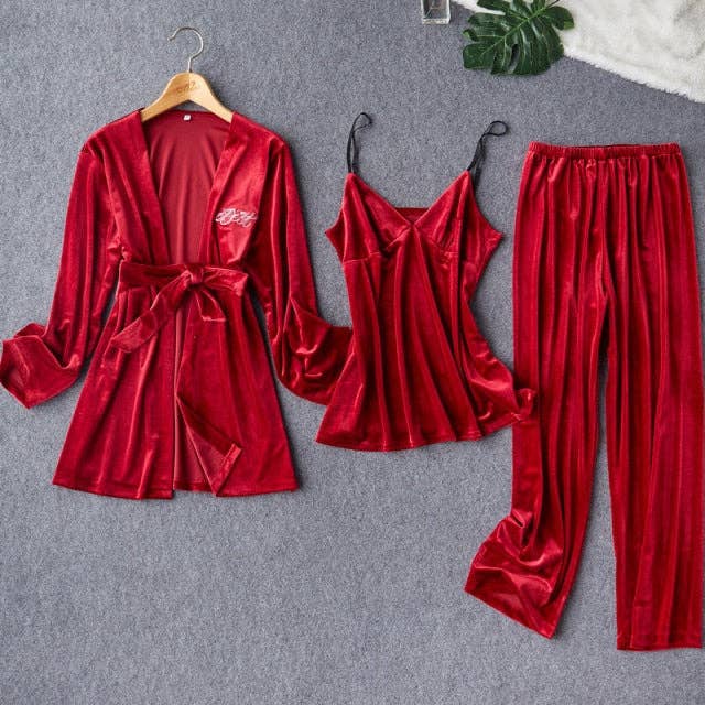 3 Piece Pj Set Kimono Pajamas Set Velour Bathrobe for wholesale by The Lounge Edit