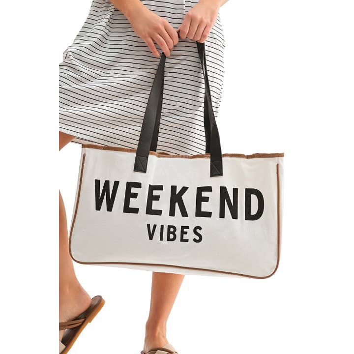 As shown WEEKEND VIBES Canvas Tote for wholesale on Faire3