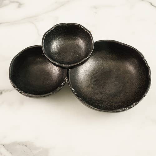 India Handicrafts Inc - Wholesale Serve Bowl - Black Aluminum 3-Bowl Cluster Dish9