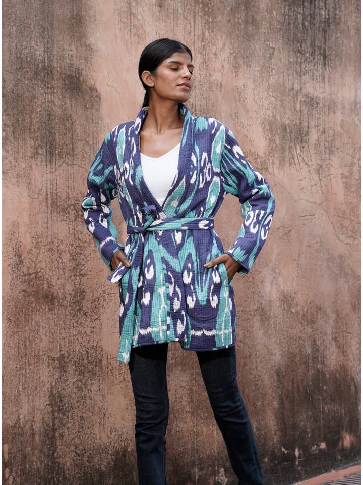 MALINI FASHION DESIGN PRIVATE LIMITED - Wholesale Jacket - Women's - Giacca kimono di cotone da donna trapuntata colore blu e verde