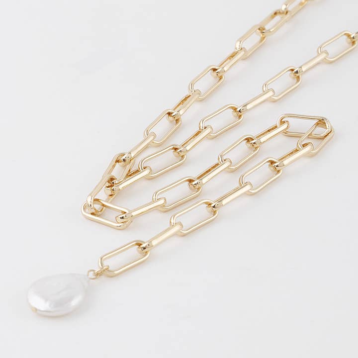 Gold Cream Stone Drop Link Chain Necklace for wholesale on Faire